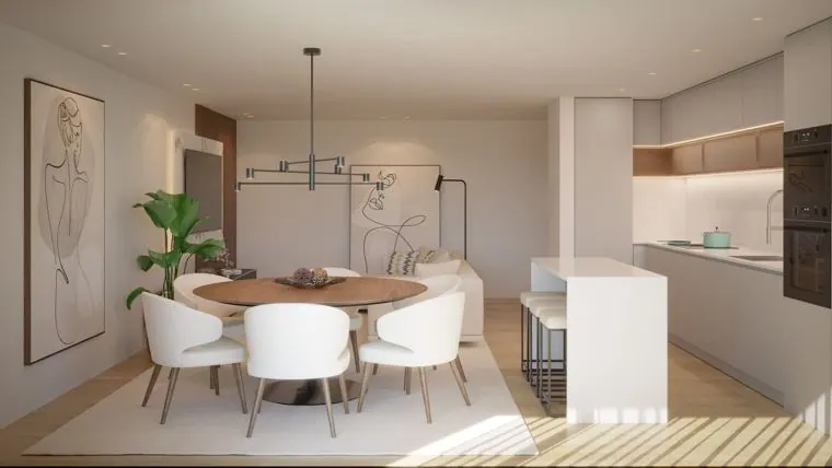 Sala e cozinha em open space de um apartamento ICONIC (imagem do projeto)