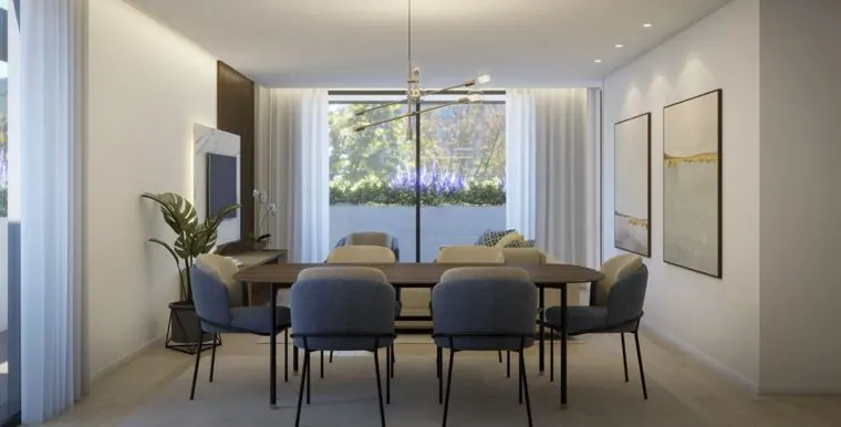 Sala de refeições de um apartamento do Mercado Residence (imagem do projeto)